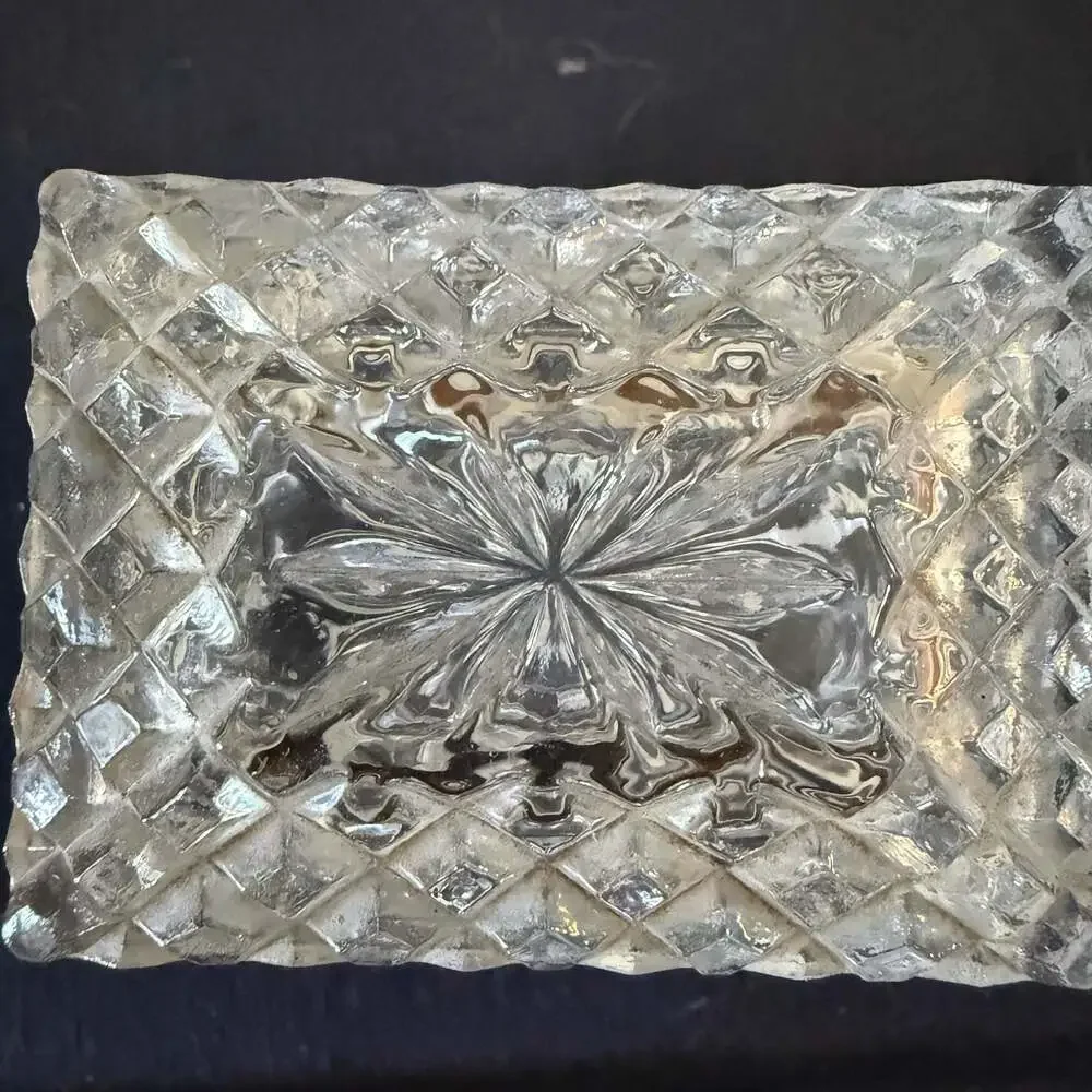 Vintage Cut Crystal Jewelry Trinket Box with Diamond Pattern